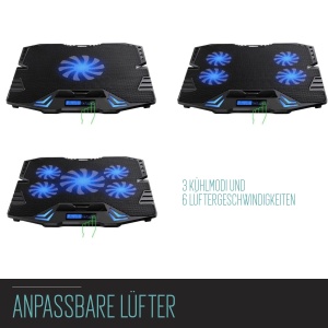 Ewent EW1259 Gaming Laptop Cooler 12-17 inch, 5 ventilatoare silentioase cu LED-uri albastre, 2 porturi USB, pad de racire, suport pentru notebook Cooler Pad Cooling Pad Cooling Mat, negru - Img 3