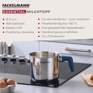Fackelmann Milchtopf Essential 14 cm Otel Inoxidabil Maner Ergonomic - Img 3