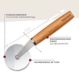 Fackelmann Pizzaschneider 21 cm Lama din otel inoxidabil Maner ergonomic din lemn de fag - Img 3