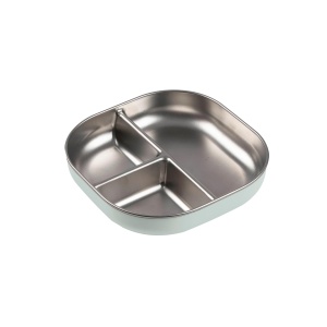 Farfurie din inox Beaba, compartimentata, rezistenta la microunde, gri-verde