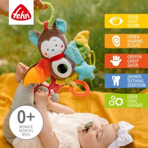 Fehn Activity Play Animal Bat - Jucarie de abilitati motorii pentru carucior, patut si scaun auto pentru copii pentru musca, apucare si sunete - Jucarie de dentitie pentru bebelusi si copii de la 0+ luni - Img 2