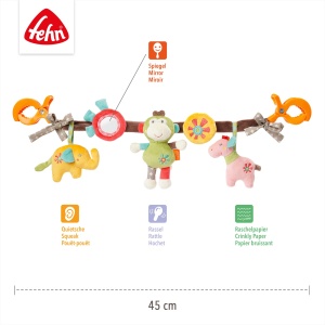 Fehn Carucior Lant de jucarie Safari - Lant mobil pentru bebelusi cu figurine dragute de agatat pe carucior, scaun auto pentru copii sau patut - Accesorii carucior pentru bebelusi si copii de la 0+ luni - Img 5