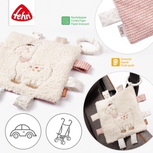 Fehn Knistertuch Lama 058178 Jucarie pentru Bebelusi cu Rasfoiala si Quietsche - Img 4