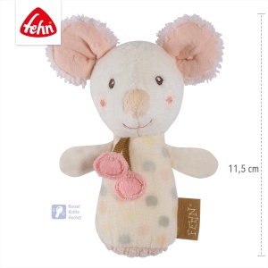 Fehn Mini Rattle Mouse - mini jucarie de prindere pentru a zdrangana, simti, juca cu un animal de plus moale si dragalas - un insotitor loial pentru bebelusi si copii mici de la 0+ luni - Img 4