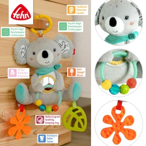 Fehn Toy Baby Koala - Jucarie pentru abilitati motorii cu inel de atasare - Jucarie de joaca cu elemente de prindere - Jucarii pentru bebelusi pentru a musca, apuca si descoperi - Jucarie de plus pentru bebelusi si copii mici de la 3+ luni - Img 3