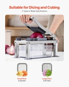 Feliator de legume VEVOR feliator de mandolina feliator multiplu all-in-1 cu 9 lame razatoare de branza taietor de cuburi de ceapa si cartofi cu recip - Img 4