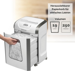 Fellowes Shredder, Distrugator de hartie pentru 12 coli de taiere a particulelor, TUV SUD + GS Certified Shredder P4, Shredder Office & Home Office, Powershred FS-12C, 19L Trash Credit Card Alb - Img 4