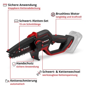 Ferastrau cu lant fara fir Einhell GP-PS 1820 Li BL-Solo, motor fara perii, lungime taiere 15 cm - Img 3