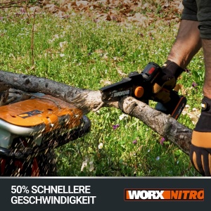 Ferastrau cu lant fara fir WORX WG325E.9 Nitro Professional Mini 20V - ferastrau de taiere cu o singura mana - motor puternic fara perii - lungime lama de 12 cm - usor si compact - lubrifiere automata a lantului - fara baterie si incarcator - Img 2