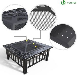 Feuerschale VOUNOT cu protectie impotriva scanteilor, 81x81x45cm - Img 4
