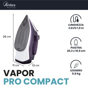 Fier de calcat ARDES VAPOR PRO COMPACT 2000 W, talpa ceramica, rezervor 200 ml - Img 2