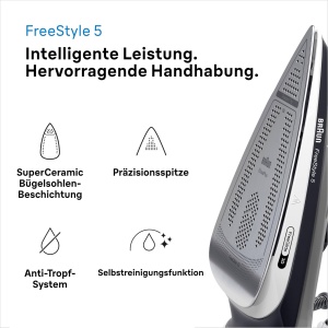 Fier de calcat Braun FreeStyle 5 SI5188BK 2800W Abur vertical Talpa FreeGlide 3D Negru - Img 2
