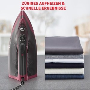 Fier de calcat cu abur Tefal FV2846 Express, 2400 W, control debit de abur 40 g/min, jet de abur 180 g/min, functie anti-picurare impotriva petelor de pe rufe, rezervor de apa de 270 ml, negru/rosu vin - Img 2