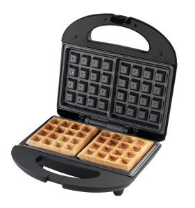 Fier de vafe Bestron Bruxelles in design retro, aparat de vafe pentru 2 vafe belgiene, cu acoperire antiaderenta si cos suspendat, 700 W, culoare: negru mat, negru mat - Img 2