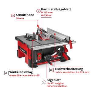 Fierastrau circular de masa Einhell TE-TS 368 T Li-Solo 36V lama 210mm functie de inclinare - Img 3