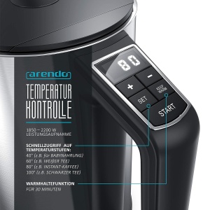 Fierbator de apa Arendo ELEGANT, 1.5L, 2200W, argintiu - Img 2