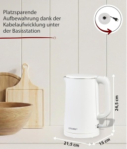 Fierbator de apa Cloer 4321, 1.5L, 1500W, inox si plastic alb - Img 5