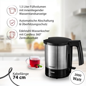 Fierbator de apa Cloer 4700, 1.5L, 2200W, inox, negru - Img 2