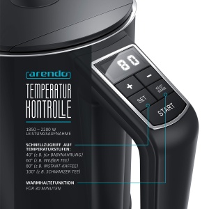 Fierbator electric Arendo Elegant, 1.5L, 2200W, temperatura reglabila, negru - Img 5