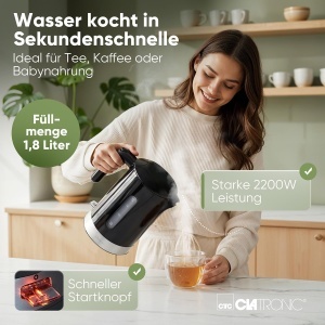 Fierbator electric Clatronic WK 3840, 1.8L, 2200W, BPA free, Negru - Img 2