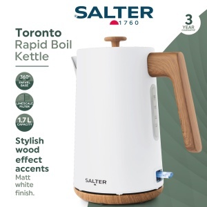 Fierbator electric Salter Toronto, 1.7L, 3000W, filtru anticalcar, alb cu accente lemnoase - Img 3