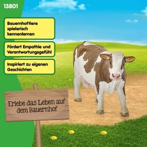 Figurina Ferma - Schleich Fleckvieh-Kuh 13801, 13 x 4 x 8 cm, pentru copii de la 3 ani - Img 6