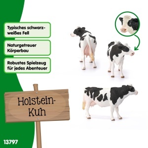 Figurina Ferma - Schleich Holsteinkuh 13797, 6 x 13 x 8 cm, Negru-Alb - Img 3