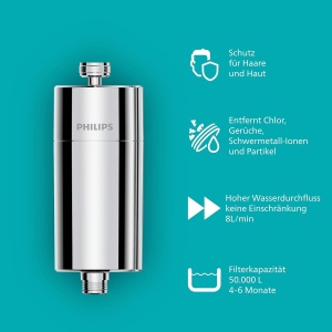 Filtru de dus Philips AWP175 cu 3 cartuse de schimb, capacitate 50.000 L, crom - Img 3