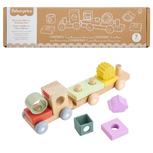 Fisher-Price JKH08 Locomotiva din Lemn cu Blocuri si Forme din Silicon pentru Copii 9 Luni