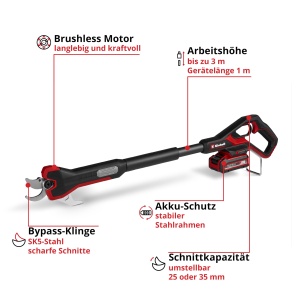 Foarfeca electrica pentru crengi Einhell GP-LS 1835 Li BL-Solo, 18V, motor fara perii, lame SK5 - Img 3