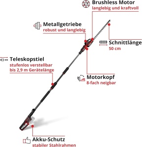 Foarfeca telescopica pentru gard viu Einhell GP-HH 1850 Li T BL-Solo, motor fara perii, lungime ajustabila 220-290 cm - Img 3