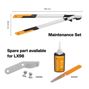Foarfece de taiere Fiskars PowerGear X Bypass Gear pentru lemn proaspat, acoperit antiaderent, otel de precizie calit, lungime: 80 cm, negru/portocaliu, LX98-L, 1020188 - Img 3