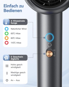 Fohn Ionen DEWILY 1800W cu Difuzor, 2 viteze, 4 temperaturi, Compact, Gri - Img 4