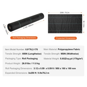 Folie anti-buruieni VEVOR 09x762 m 170 gm2 rezistenta la rupere si permeabila - Img 7