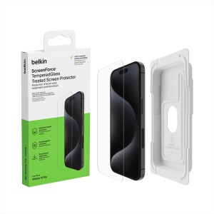 Folie de protectie din sticla securizata Belkin pentru iPhone 15 Pro, antimikrobiala, ultra subtire