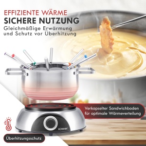 Fondue Bomann(r) pentru 8 persoane | De asemenea, pentru fondue de ciocolata si branza | Set fondue cu 8 furculite pentru fondue | Fondue electrica 1.2L | distributie optima a caldurii | Fondue Set 1400W I Fondue Set Electric FD 2248 CB - Img 5