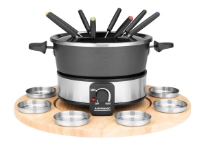 Fondue Set Gastroback 42566 Rotativ 8 Recipiente Inox Reglaj Temperatura 1000W NegruArgintiu - Img 1