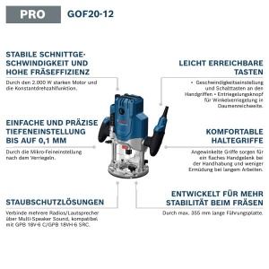 Freza electrica Bosch Professional GOF 20-12, 2000W, cu sistem de aspiratie - Img 7