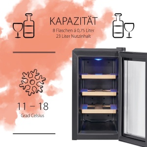 Frigider pentru vin Profi Cook PC-WK 1233, 8 sticle, negru, iluminare LED - Img 2