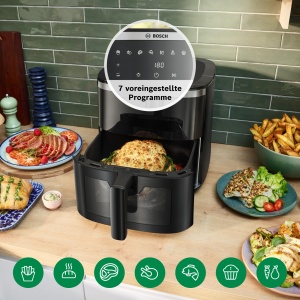 Friteuza cu aer Bosch seria 6, MAF671B0, capacitate 7.2L, 7 programe presetate, fereastra de vizualizare iluminata din spate, gatit cu pana la 65% mai rapid, negru - Img 6