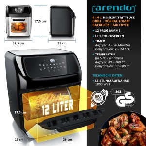 Friteuza cu aer cald Arendo 12L - 4 in 1, LED Touchscreen, BPA liber - Img 2