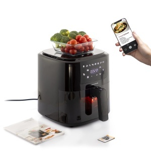 Friteuza cu aer cald InnovaGoods 5L, 1500W, neagra, cu 8 programe