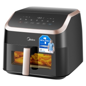 Friteuza cu aer cald Midea XXL AirFryer 85L NegruRose Gold Tehnologie HeatXpress