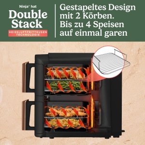 Friteuza cu aer cald Ninja Double Stack XL, 9,5 L, 6-in-1, NegruCupru - Img 2