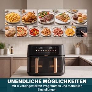 Friteuza cu aer cald Princess 9L 3100W - 2 zone, capacitate mare, functie sincronizare - Img 8