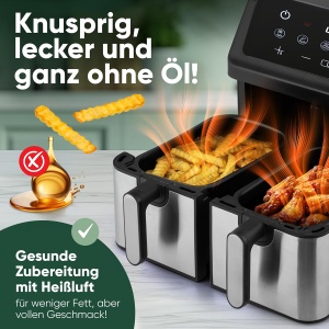 Friteuza cu aer cald ProfiCook PC FR 1296 H 9L 2 compartimente 8 programe automate - Img 2