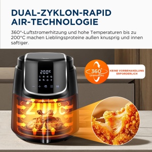 Friteuza cu aer Midea Air Fryer 4L XL cu ecran tactil LED, [35-200degC|8 functii de gatit|Sigur pentru masina de spalat vase|41 Retete]Coacere, gratar, dezghetare, agitare Alarma Tehnologia HeatXpress cu 90% mai putin ulei - Img 3