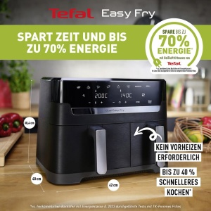 Friteuza cu aer Tefal Dual Easy Fry cu camera dubla, capacitate 5.2/3.1L, doua sertare independente, 7 programe automate, economisire energie, negru, EY9018 - Img 6