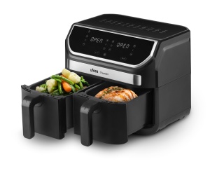 Friteuza cu aer Ufesa Thunder 2 camere, 11 programe, 9 litri, 2 compartimente mari de prajire, 2 zone de gatit independente, 1700W, control digital, acoperire antiaderenta, exclusiv