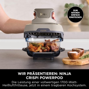 Friteuza portabila Ninja CRISPi 38L 4-in-1 Air Fry Fry Keep Warm Recrisp 6 portii 2x recipiente si capace de sticla detasabile 1700W Stone Gold FN101E - Img 3